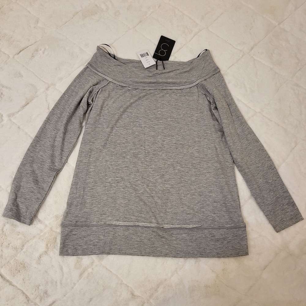 Gibson stretch sweatshirt gray small off shoulder mid sleeve nwt quick to ship